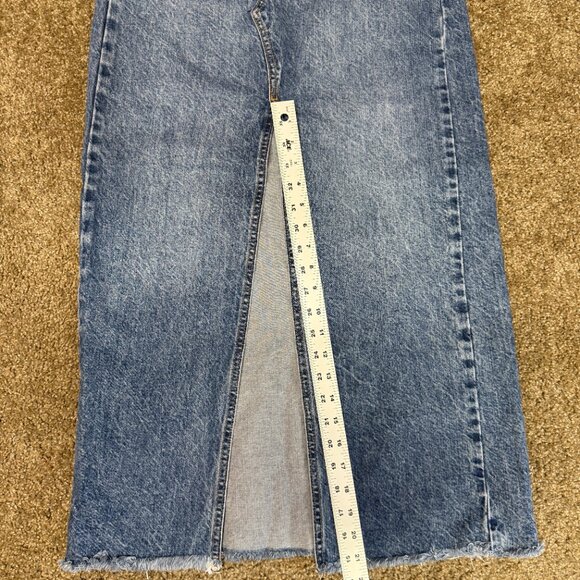 Zara Maxi Denim Skirt Womens XS Y2K Jean Blue Front Slit Streetwear Frayed 90s - Picture 12 of 14